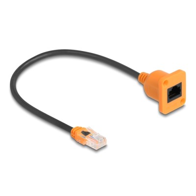 Delock D-Type RJ45 cable plug to jack Cat.5e UTP orange / black 30 cm 2