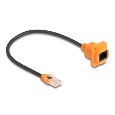 Delock D-Type RJ45 cable plug to jack Cat.5e UTP orange / black 30 cm 2