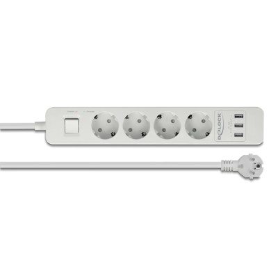 Delock Extension Socket 4-way with Surge Protection and USB charger white