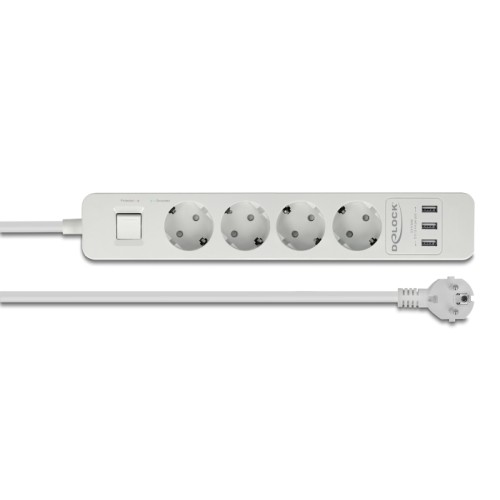 Delock Extension Socket 4-way with Surge Protection and USB charger white