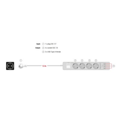 Delock Extension Socket 4-way with Surge Protection and USB charger white 2