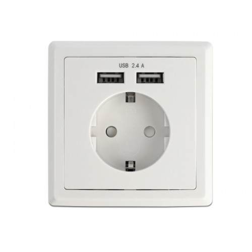 Delock Wall Socket with 2 x USB Type-A Charging Port 2.4 A