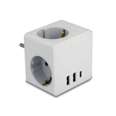 Delock Multi Socket Cube 3-way with childproof lock and USB charger white