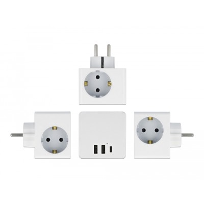 Delock Multi Socket Cube 3-way with childproof lock and USB charger white 2