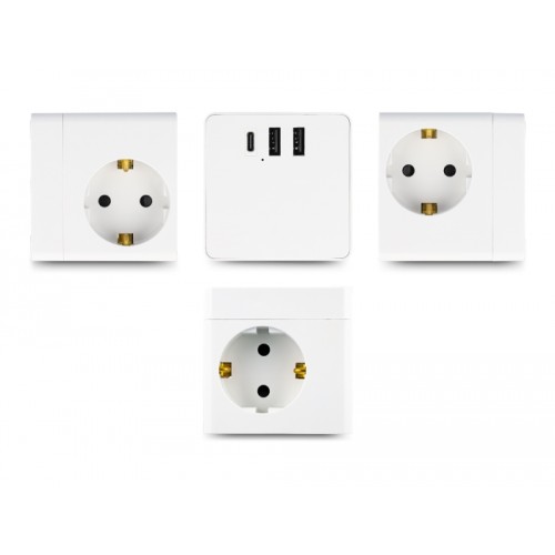Delock Extension Socket Cube 3-way with childproof lock and USB charger, 1.5 m cable, white