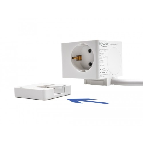 Delock Extension Socket Cube 3-way with childproof lock and USB charger, 1.5 m cable, white