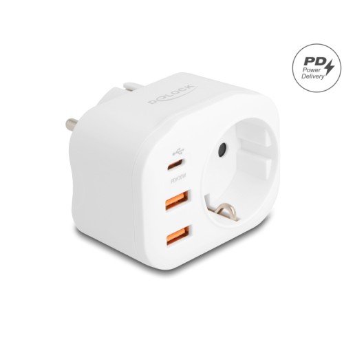 Delock Power Socket with childproof lock and USB PD charger 20 W