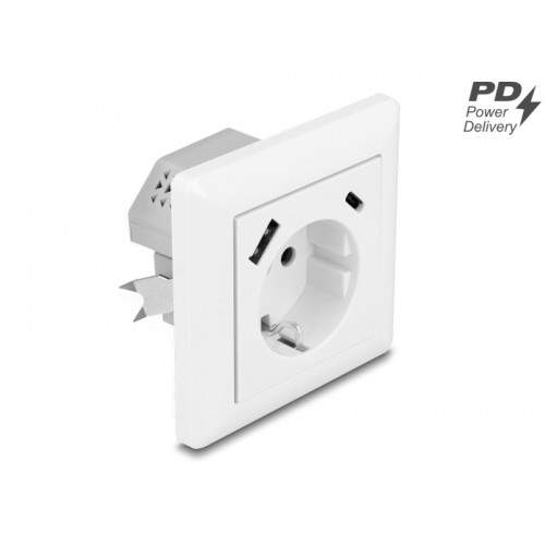 Delock Wall Socket with two USB Charging Ports, 1 x USB Type-A and 1 x USB Type-C™ with PD 3.0, 18 W