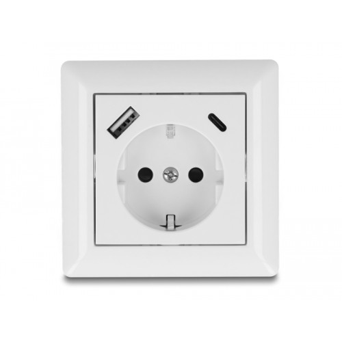 Delock Wall Socket with two USB Charging Ports, 1 x USB Type-A and 1 x USB Type-C™ with PD 3.0, 18 W