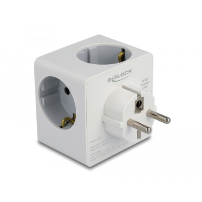 Delock Multi Socket Cube 3-way with childproof lock and USB PD 3.0 charger 20 W white 2