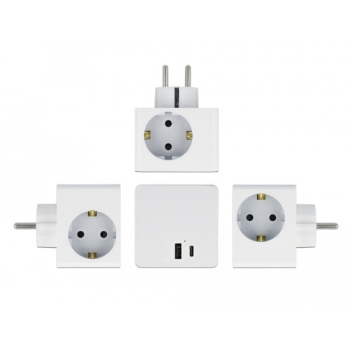 Delock Multi Socket Cube 3-way with childproof lock and USB PD 3.0 charger 20 W white