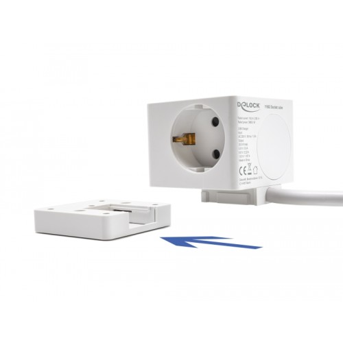 Delock Extension Socket Cube 3-way with childproof lock and USB PD 3.0 charger 20 W, 1.5 m cable, white