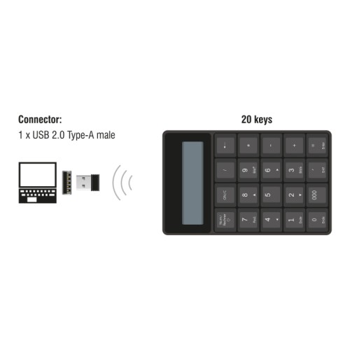 Delock 2 in 1 USB Type-A Number Pad with Calculator function 2.4 GHz wireless black