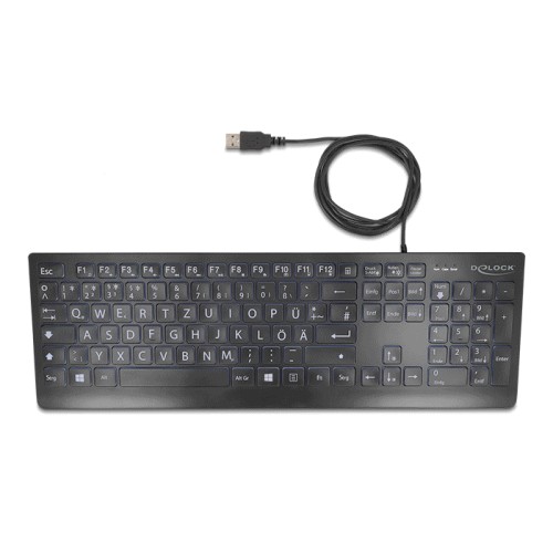 Delock USB Keyboard wired 1.5 m black with XXL Letters and Illumination