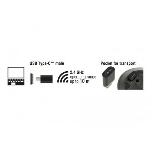 Delock Optical 3-button mini mouse USB Type-C™ 2.4 GHz wireless