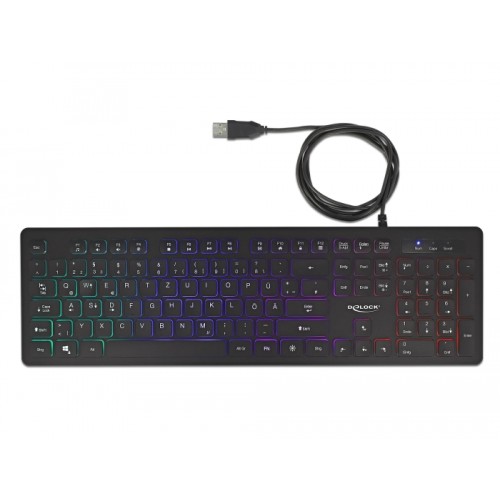 Delock USB Keyboard wired 1.5 m black with RGB Illumination