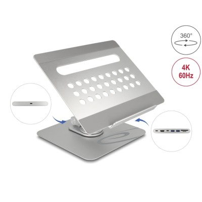 Delock Tablet and Laptop Stand with built in Docking Station 4K - HDMI / Card Reader / Hub / PD 3.0 90 W - 360° rotateable