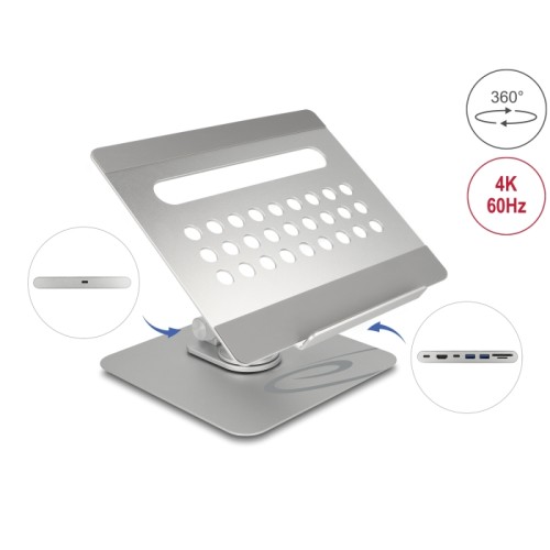 Delock Tablet and Laptop Stand with built in Docking Station 4K - HDMI / Card Reader / Hub / PD 3.0 90 W - 360° rotateable