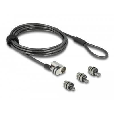 Navilock Laptop Security Cable with 3 lockheads for Kensington, Noble Wedge and Nano slot