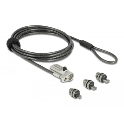 Navilock Laptop security cable with 3 lockheads and combination lock for Kensington, Noble Wedge and Nano slot and combination l