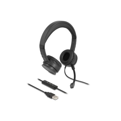 Delock USB Stereo Headset with Cable Remote Control and Quick-Mute Button for PC and Laptop