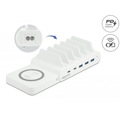 Delock USB and Wireless Charger 2 x USB Type-C™ PD + 3 x USB Type-A with 110 W