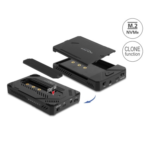Delock USB Type-C™ Enclosure for 1 x M.2 NVMe SSD + 1 x 2.5″ SATA SSD / HDD with Clone Function