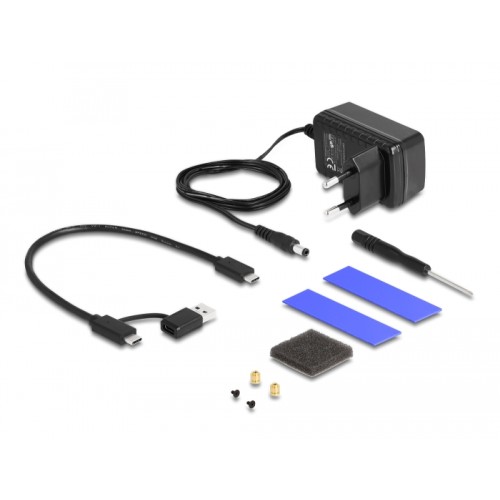 Delock USB Type-C™ Enclosure for 1 x M.2 NVMe SSD + 1 x 2.5″ SATA SSD / HDD with Clone Function