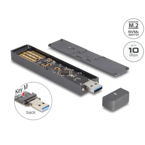 Delock External Enclosure for M.2 NVME PCIe SSD or SATA SSD with USB 10 Gbps Type-A male