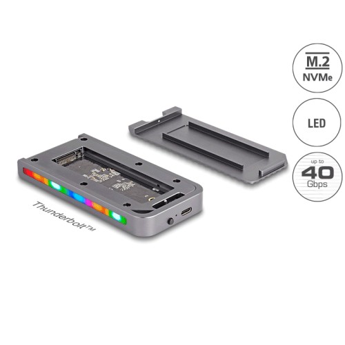 Delock USB 40 Gbps Enclosure for 1 x M.2 NVMe SSD in Gaming Style with LED and Fan - tool free