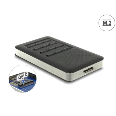 Delock External Enclosure M.2 Key B 42 mm SSD > USB 3.0 Type Micro-B female with encryption function