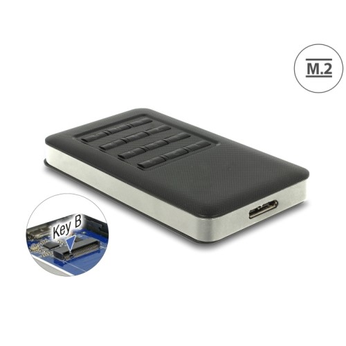 Delock External Enclosure M.2 Key B 42 mm SSD > USB 3.0 Type Micro-B female with encryption function