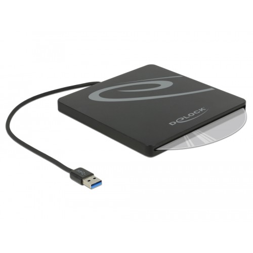 Delock External Enclosure for 5.25″ Slot-in Slim SATA Drives 9.5 / 12.7 mm to USB Type-A male black