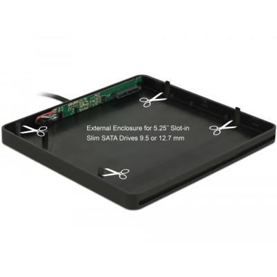 Delock External Enclosure for 5.25″ Slot-in Slim SATA Drives 9.5 / 12.7 mm to USB Type-A male black 2