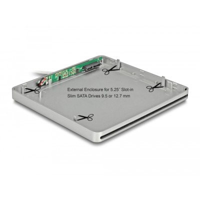 Delock External Enclosure for 5.25″ Slot-in Slim SATA Drives 9.5 / 12.7 mm to USB Type-C™ male silver 2