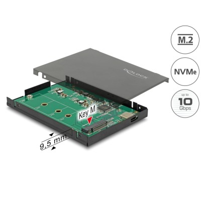 Delock External 2.5″ Enclosure for M.2 NVMe PCIe SSD with USB 3.1 Gen 2 USB Type-C™