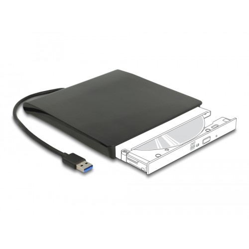 Delock External Enclosure for 5.25″ Slim SATA Drives 12.7 mm to SuperSpeed USB 5 Gbps Type-A male