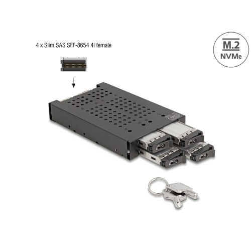 Delock 3.5″ Mobile Rack for 4 x M.2 NVMe SSD with Slim SAS SFF-8654 connector
