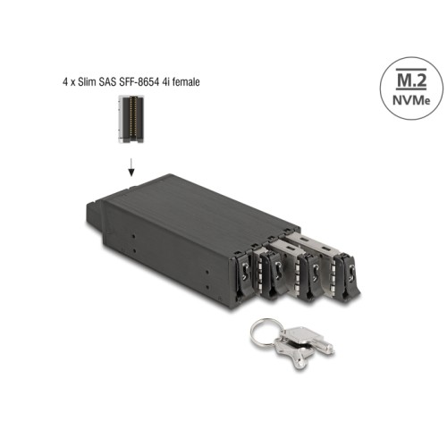 Delock Slim Bay Mobile Rack for 4 x M.2 NVMe SSD with Slim SAS SFF-8654 connector