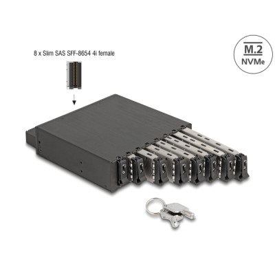Delock 5.25″ Mobile Rack for 8 x M.2 NVMe SSD with Slim SAS SFF-8654 connector