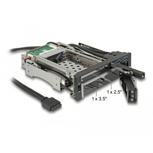 Delock 5.25″ Mobile Rack for 1 x 2.5″ + 1 x 3.5″ SATA HDD + 2 x USB 3.0 ports