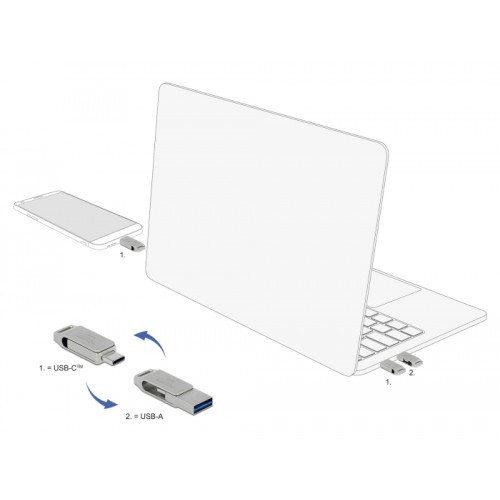 Delock USB 3.2 Gen 1 USB-C™ + Type-A Memory Stick 16 GB - Metal Housing