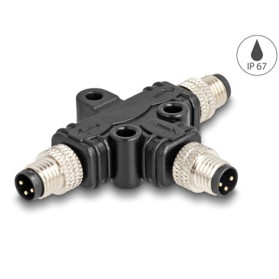 Delock M8 T-Splitter A-coded 3 pin male to 2 x male parallel connection