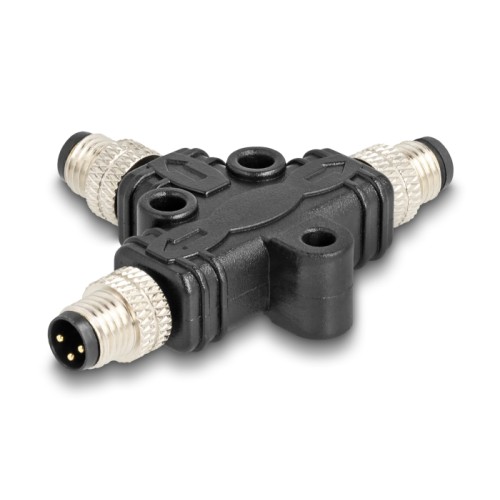 Delock M8 T-Splitter A-coded 3 pin male to 2 x male parallel connection