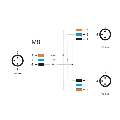 Delock M8 T-Splitter A-coded 3 pin male to 2 x male parallel connection