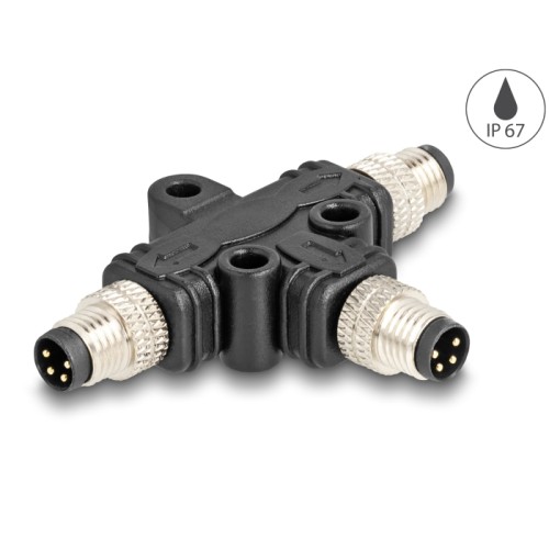 Delock M8 T-Splitter A-coded 4 pin male to 2 x male parallel connection
