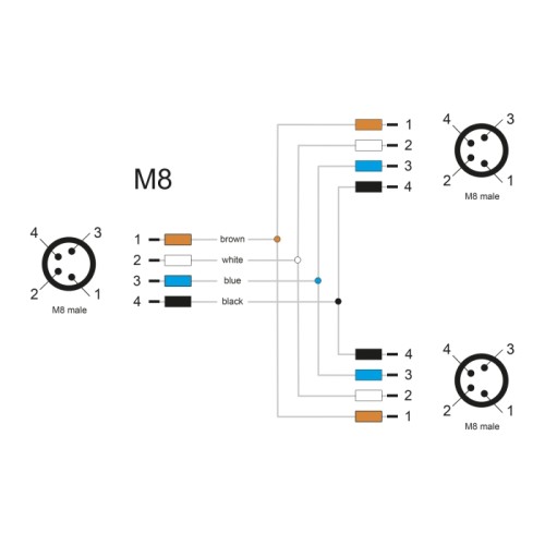 Delock M8 T-Splitter A-coded 4 pin male to 2 x male parallel connection