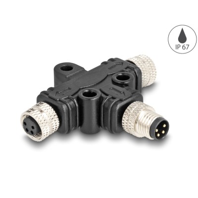 Delock M8 T-Splitter A-coded 4 pin male to 2 x female parallel connection