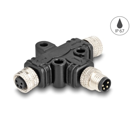 Delock M8 T-Splitter A-coded 4 pin male to 2 x female parallel connection