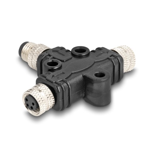Delock M8 T-Splitter A-coded 4 pin male to 2 x female parallel connection